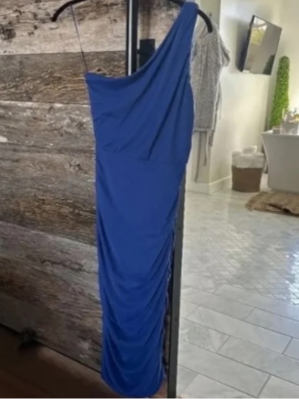 LOVE BY DESIGN One Shoulder Bodycon Midi Dress Blue Surf The Web Size M - Picture 2 of 8